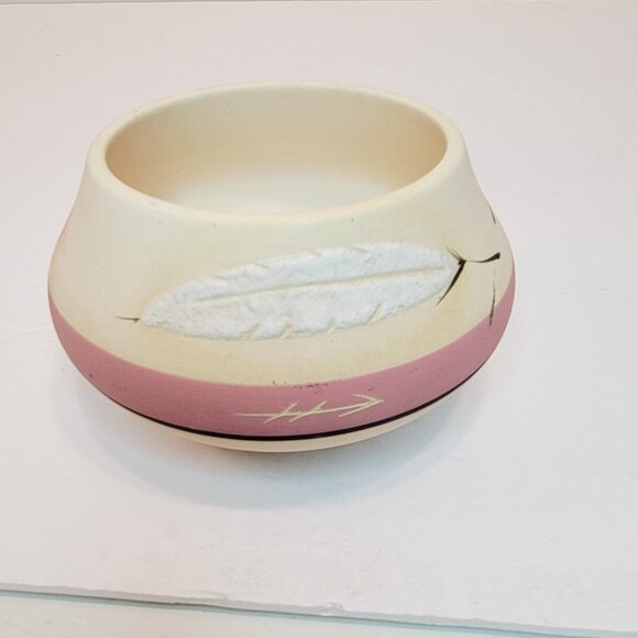 Vtg Rasa Feather Signed Pueblo Pottery Bowl Planter Native American Pink - Picture 2 of 5
